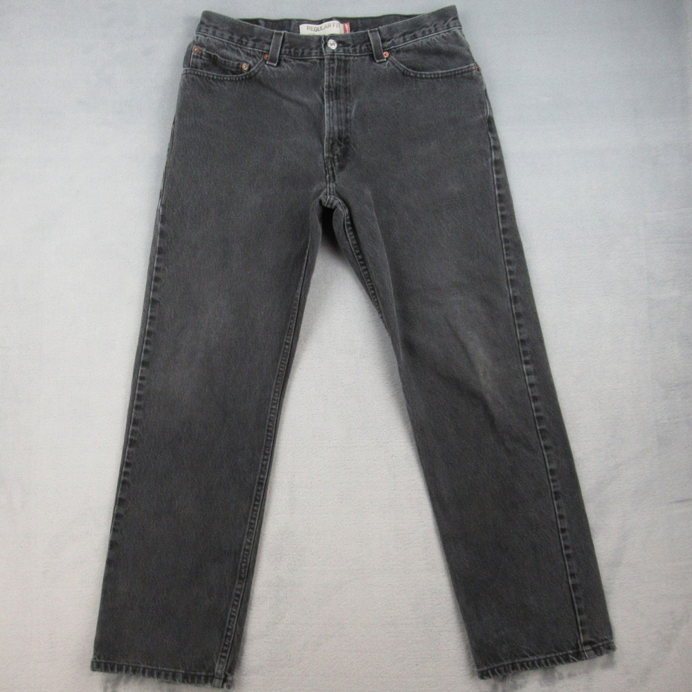 Levis 505 Regular Fit Jean Mens 36x32 Black Denim Straight Leg Pants 100% Cotton